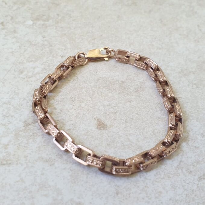 Reserved – Ornate Patterned Link Bracelet in 9ct Rose Gold