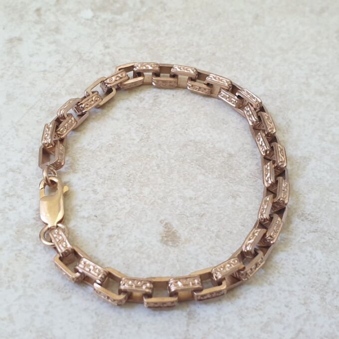 Reserved – Ornate Patterned Link Bracelet in 9ct Rose Gold