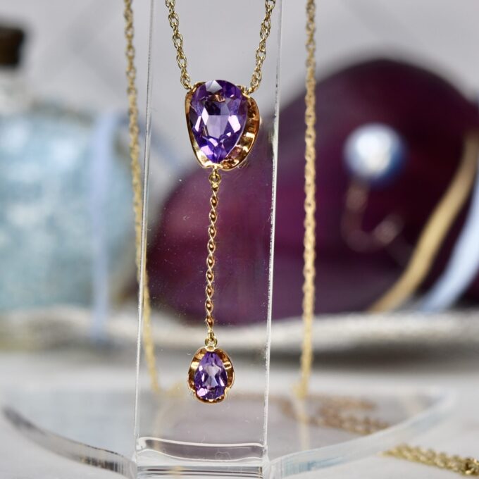 Amethyst Y Necklace in 9ct Gold