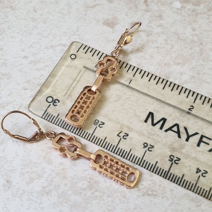 Ornate Bar Drop Earrings in 9ct Rose Gold