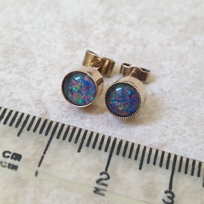 Black Opal Doublet Stud Earrings in 9ct Gold