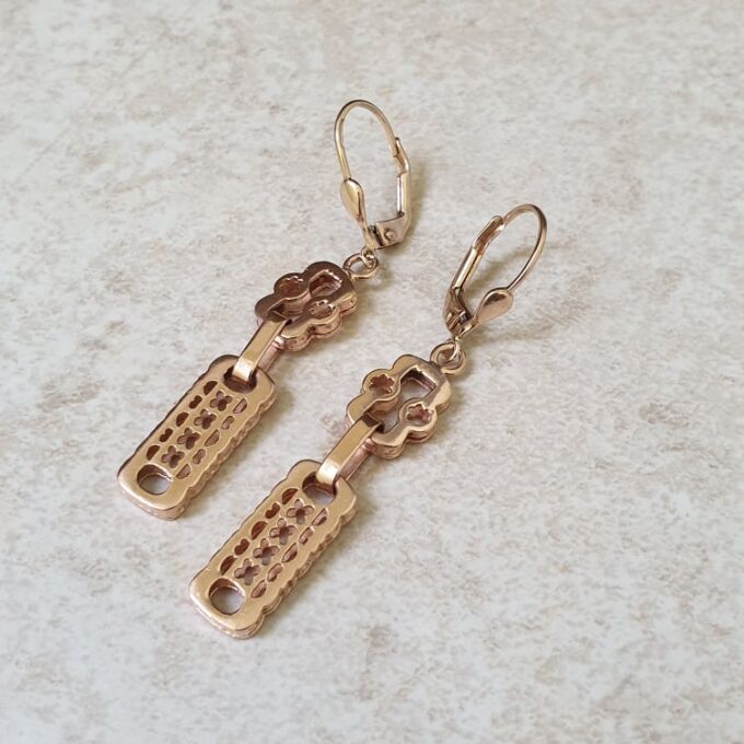 Ornate Bar Drop Earrings in 9ct Rose Gold
