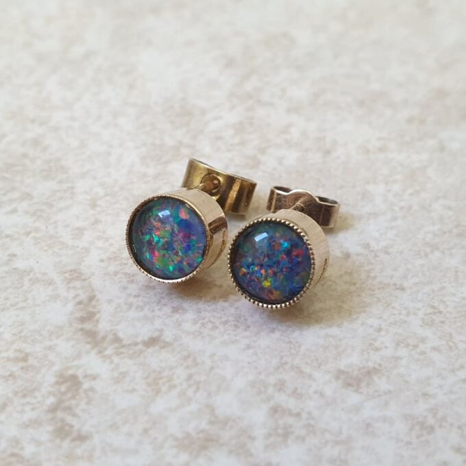 Black Opal Doublet Stud Earrings in 9ct Gold