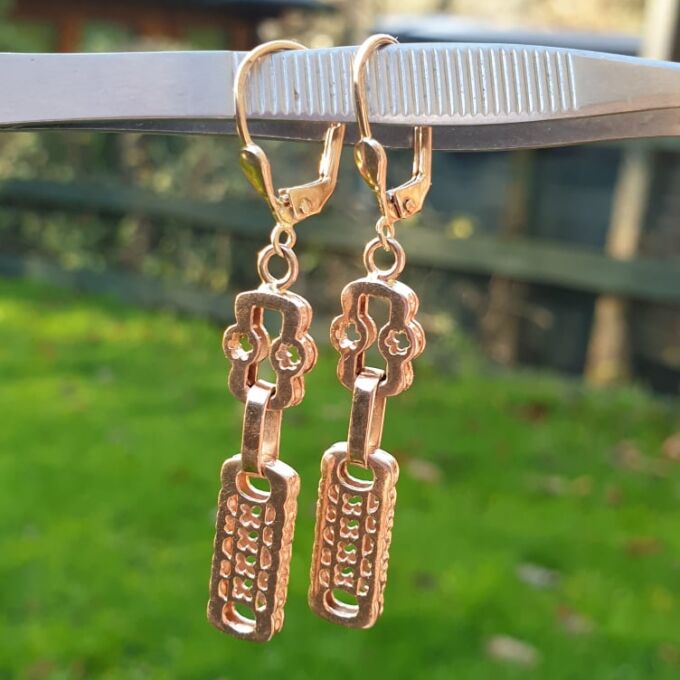 Ornate Bar Drop Earrings in 9ct Rose Gold