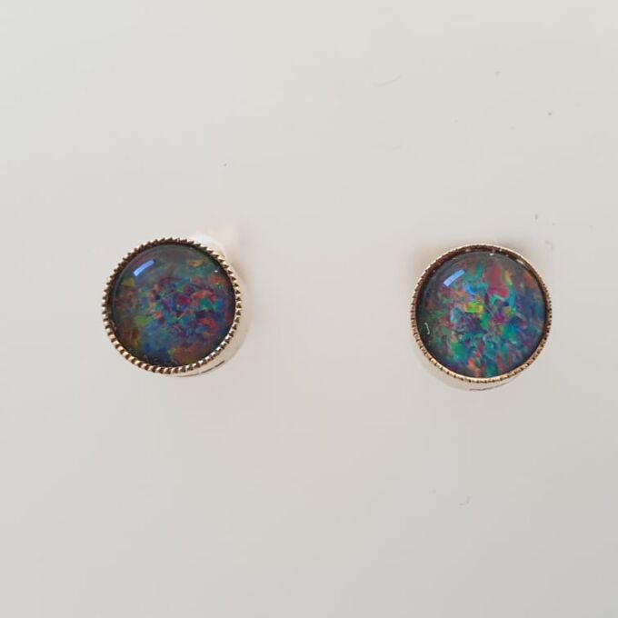 Black Opal Doublet Stud Earrings in 9ct Gold