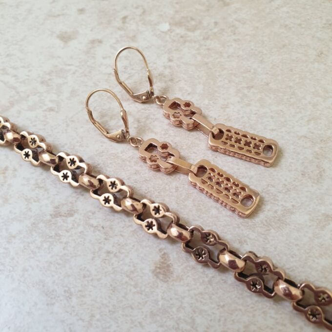 Ornate Bar Drop Earrings in 9ct Rose Gold