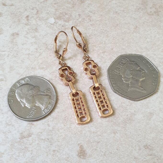 Ornate Bar Drop Earrings in 9ct Rose Gold