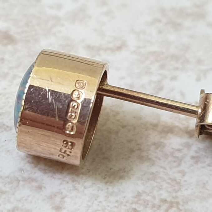 Black Opal Doublet Stud Earrings in 9ct Gold