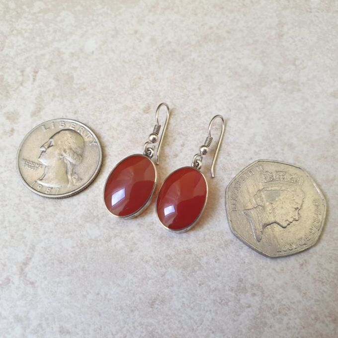Carnelian Drop Earrings in Sterling Silver