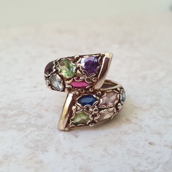 Heavyweight Multi Gem Bypass Ring in 9ct Gold