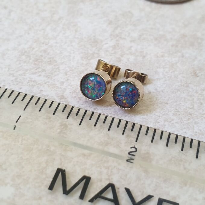 Black Opal Doublet Stud Earrings in 9ct Gold