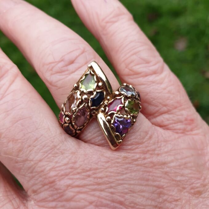 Heavyweight Multi Gem Bypass Ring in 9ct Gold