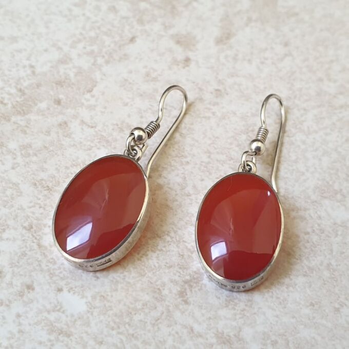 Carnelian Drop Earrings in Sterling Silver