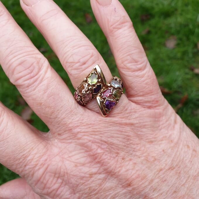 Heavyweight Multi Gem Bypass Ring in 9ct Gold