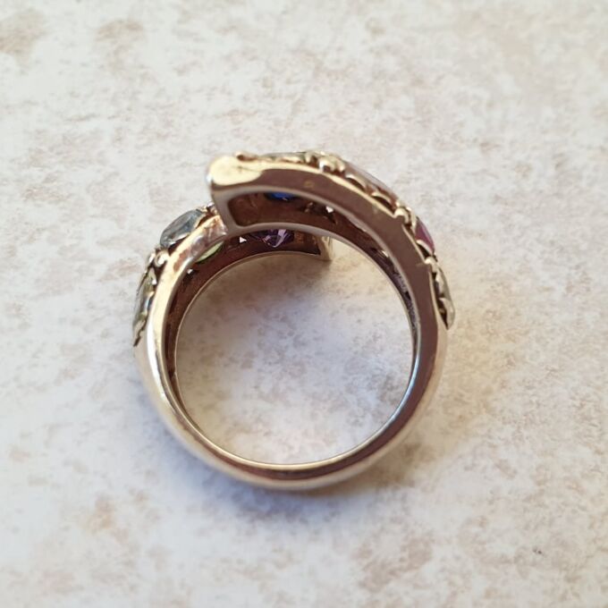 Heavyweight Multi Gem Bypass Ring in 9ct Gold