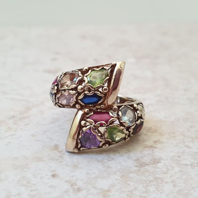Heavyweight Multi Gem Bypass Ring in 9ct Gold
