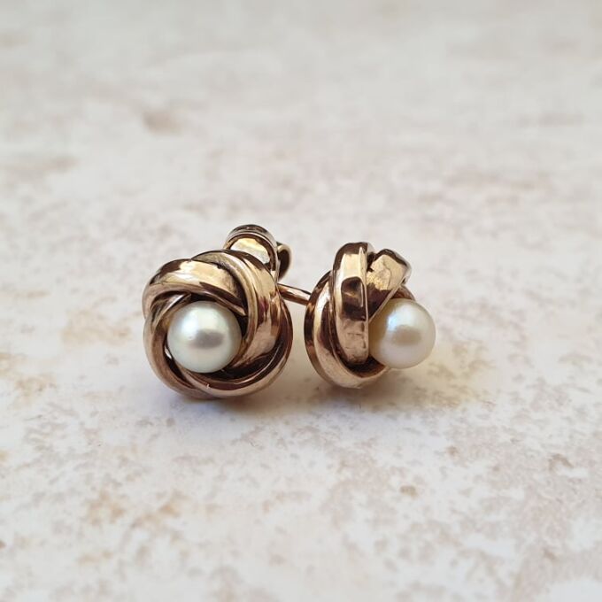 Pearl Knot Stud Earrings in 9ct Gold