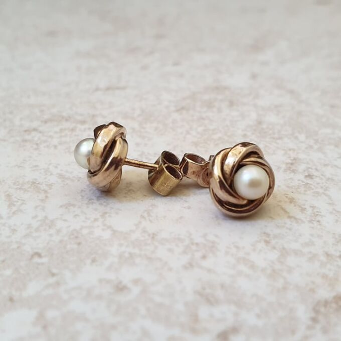 Pearl Knot Stud Earrings in 9ct Gold