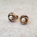 Pearl Knot Stud Earrings in 9ct Gold