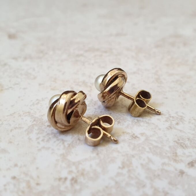 Pearl Knot Stud Earrings in 9ct Gold