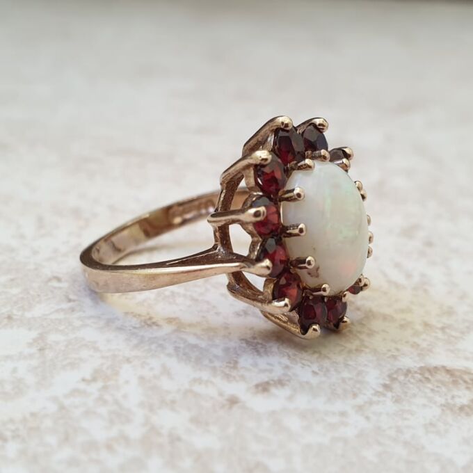 Opal and Garnet Cluster Ring in 9ct Gold