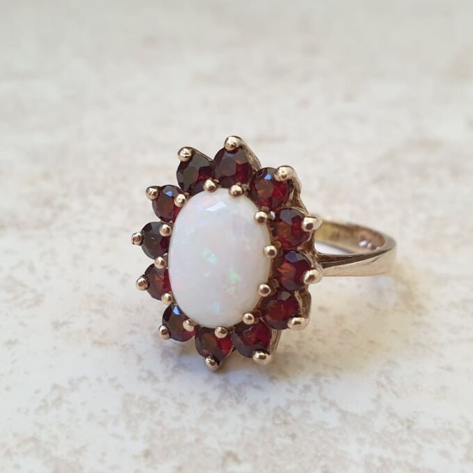 Opal and Garnet Cluster Ring in 9ct Gold