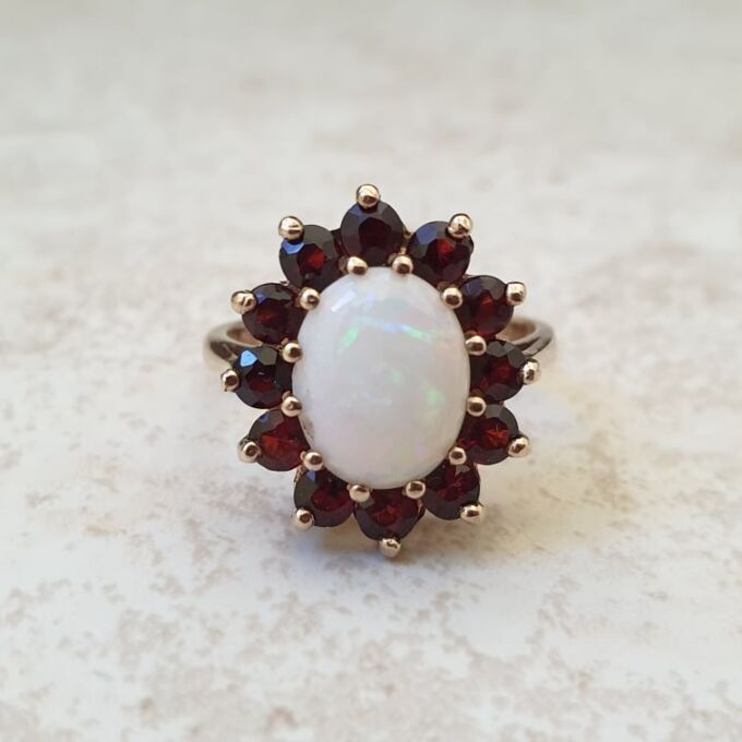 Opal and Garnet Cluster Ring in 9ct Gold