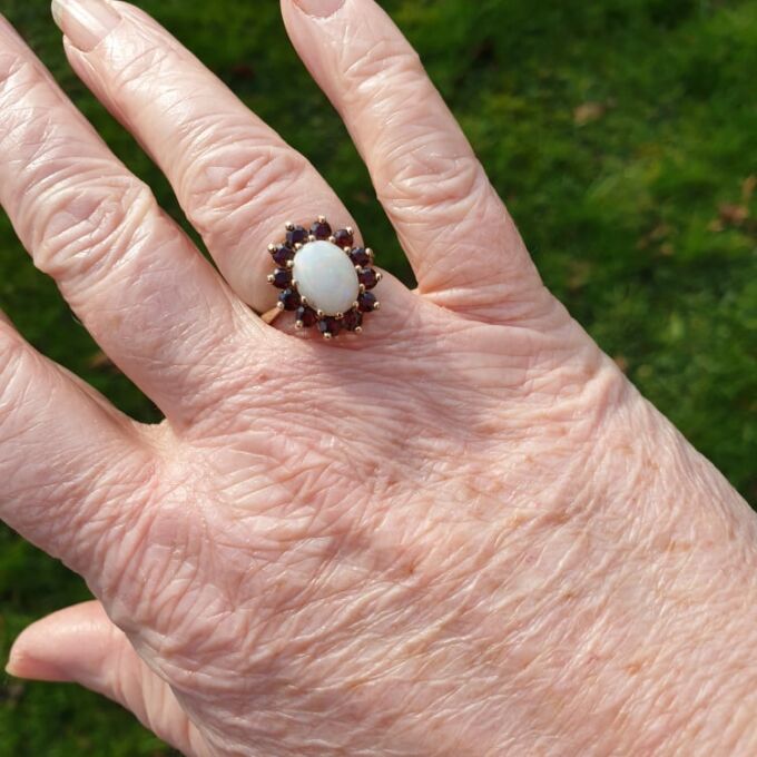 Opal and Garnet Cluster Ring in 9ct Gold