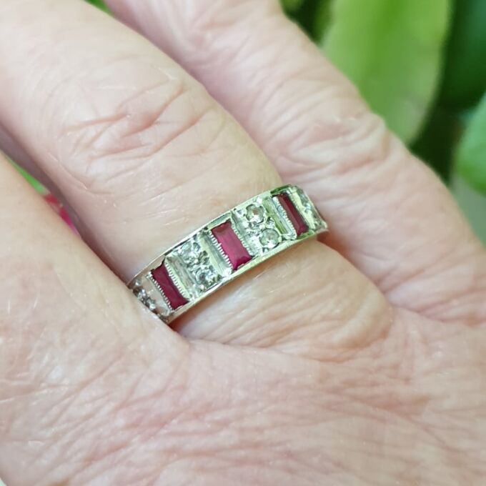 Wide Ruby Stacking Eternity Band in 9ct White Gold