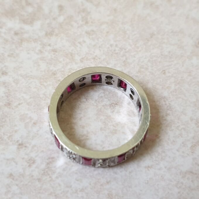 Wide Ruby Stacking Eternity Band in 9ct White Gold