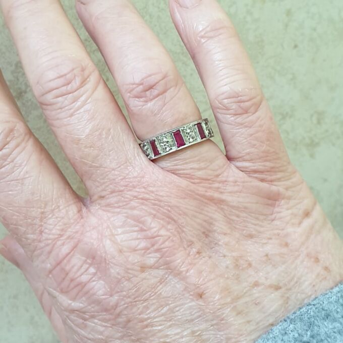 Wide Ruby Stacking Eternity Band in 9ct White Gold