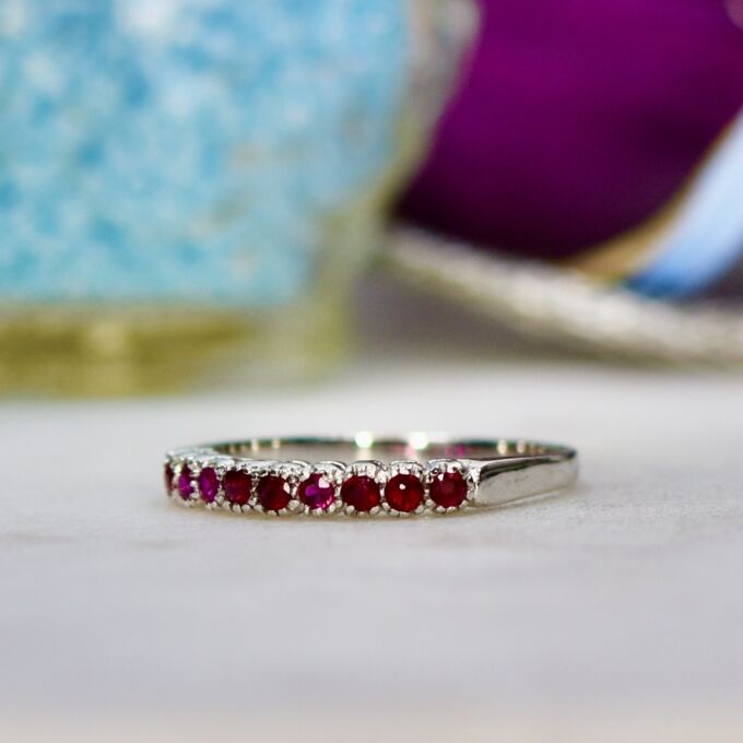 Narrow Ruby Band in 18ct White Gold