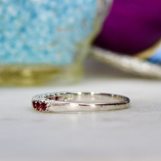 Narrow Ruby Band in 18ct White Gold