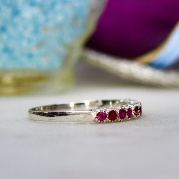 Narrow Ruby Band in 18ct White Gold
