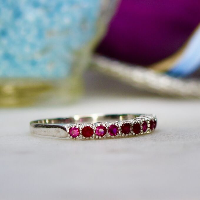 Narrow Ruby Band in 18ct White Gold