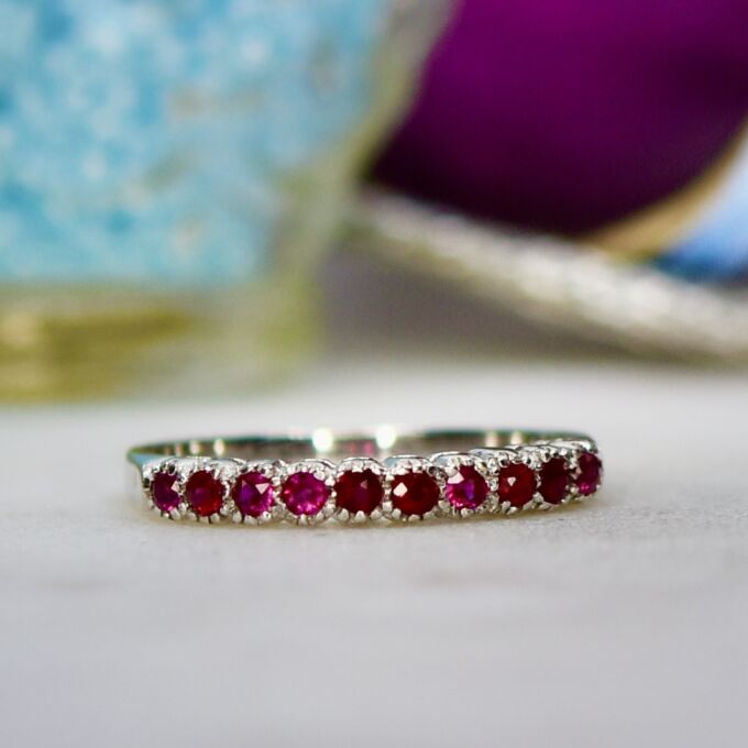 Narrow Ruby Band in 18ct White Gold