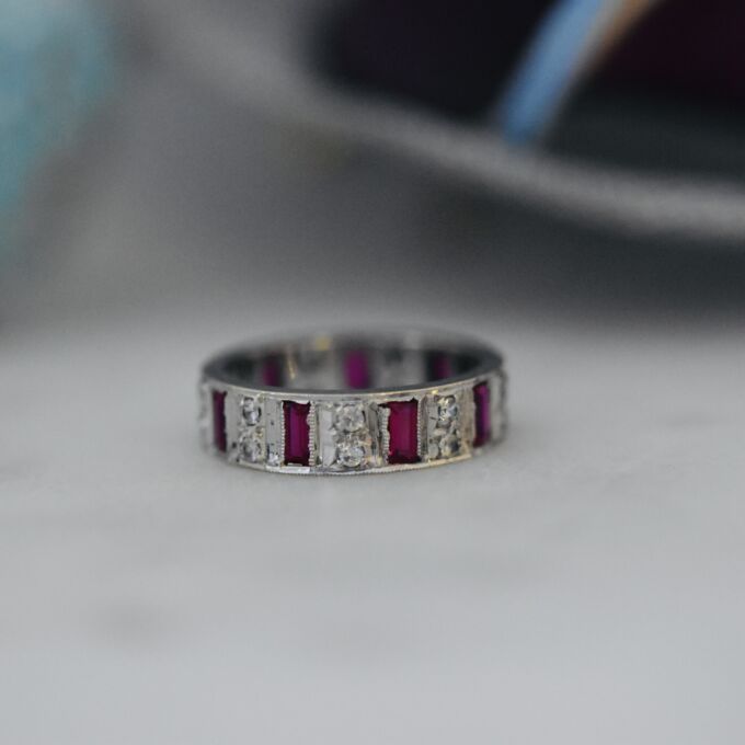 Wide Ruby Stacking Eternity Band in 9ct White Gold