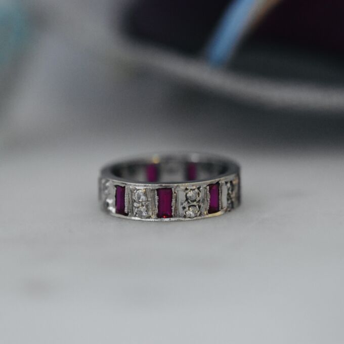 Wide Ruby Stacking Eternity Band in 9ct White Gold