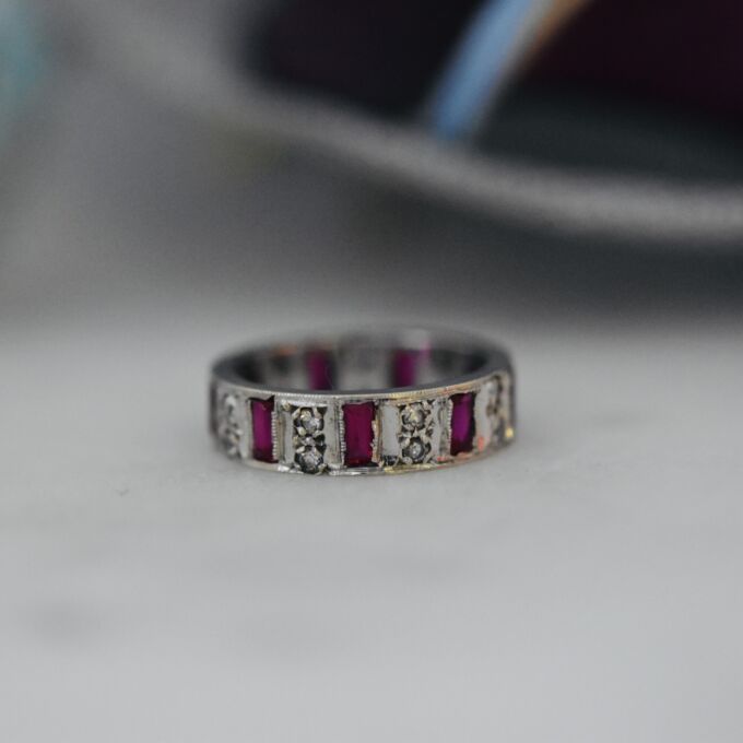 Wide Ruby Stacking Eternity Band in 9ct White Gold