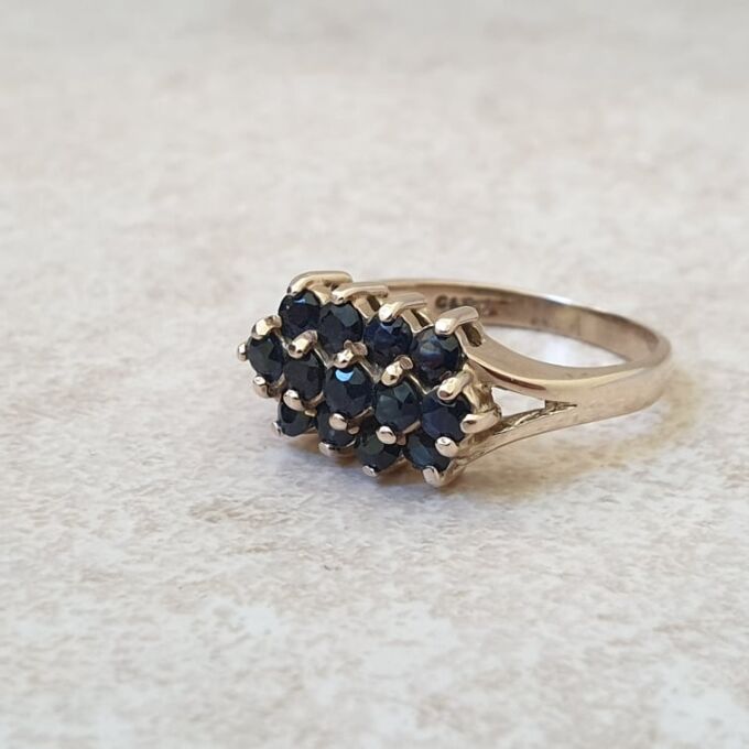 Three Row Sapphire Ring in 9ct Gold