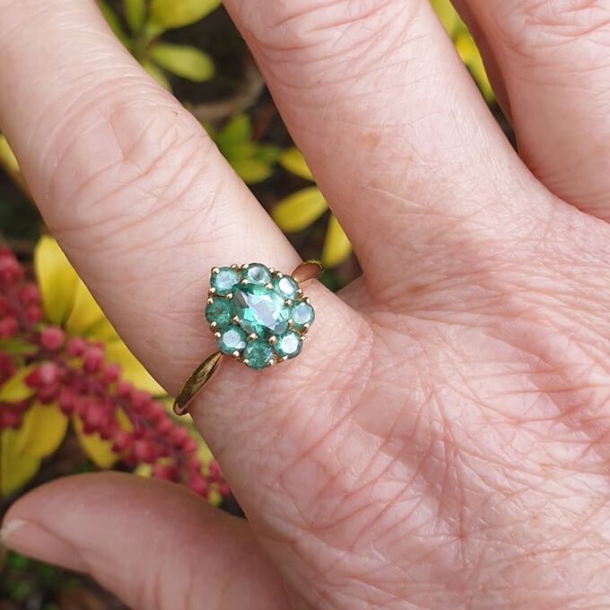 Green Topaz Pear Cluster Ring in 9ct Gold