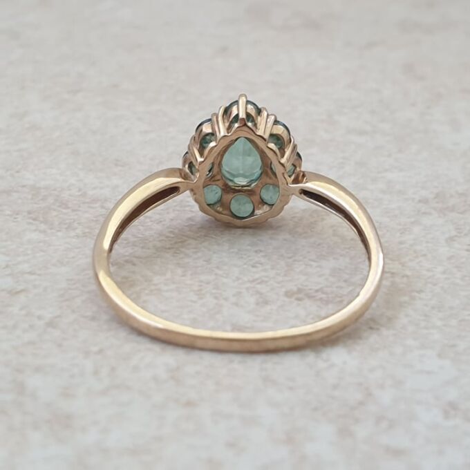 Green Topaz Pear Cluster Ring in 9ct Gold