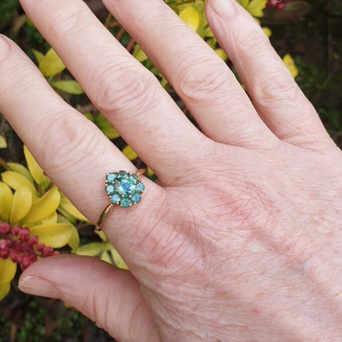 Green Topaz Pear Cluster Ring in 9ct Gold