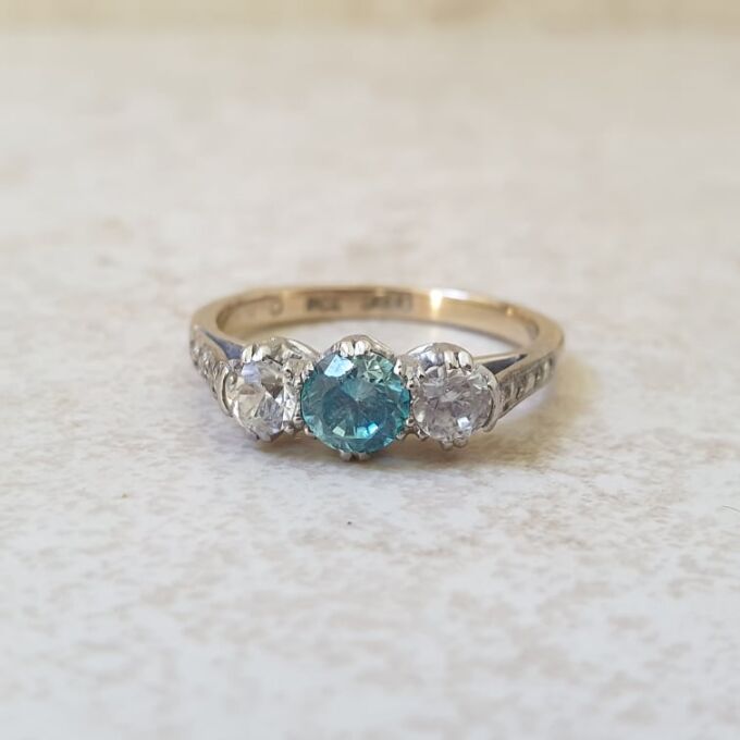 Blue & White Zircon Ring in 9ct Gold and Palladium