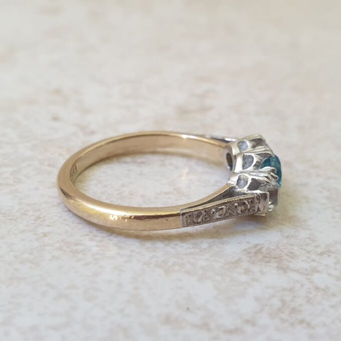 Blue & White Zircon Ring in 9ct Gold and Palladium