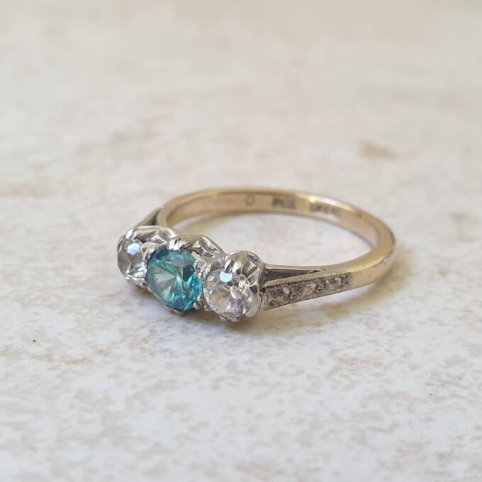 Blue & White Zircon Ring in 9ct Gold and Palladium
