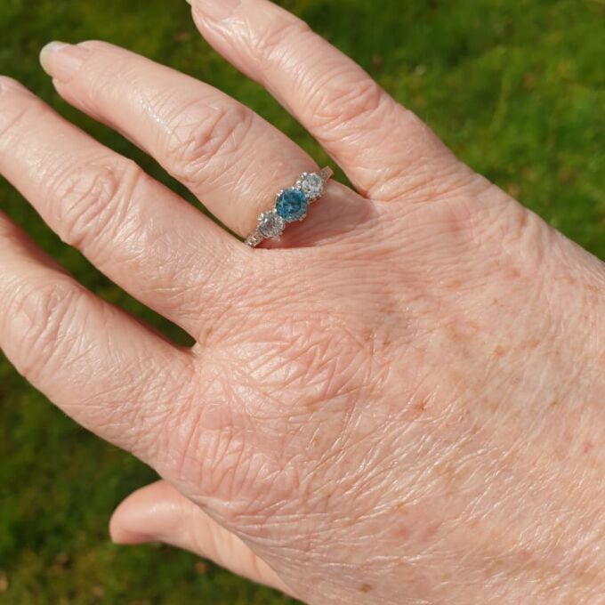 Blue & White Zircon Ring in 9ct Gold and Palladium