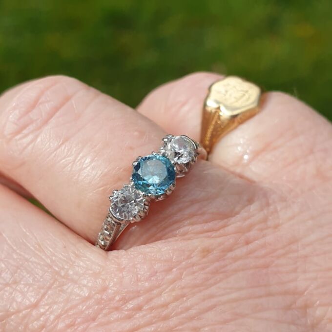 Blue & White Zircon Ring in 9ct Gold and Palladium