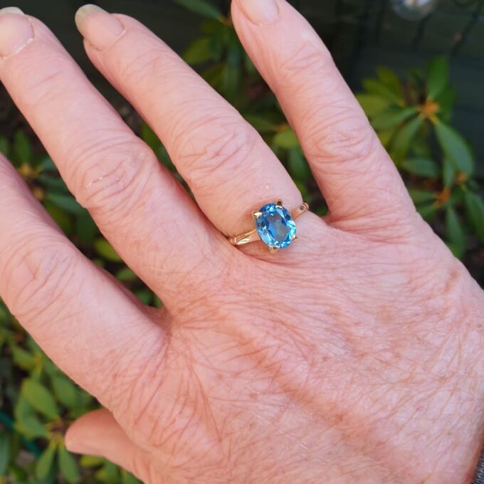 Swiss Blue Topaz Solitaire Ring in 9ct Gold