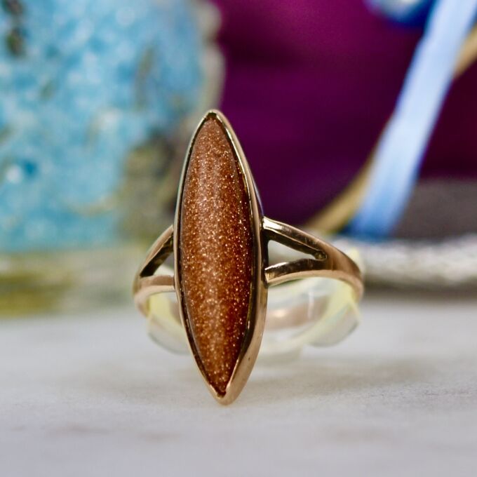 Marquise or Navette Goldstone Ring in 9ct Gold